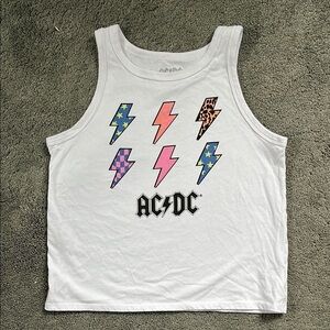 AC/DC White and Pink Tank Top with Lightning Bolts